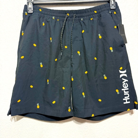 Hurley Black Swim Shorts with Yellow Pineapple Design - Picture 1 of 5